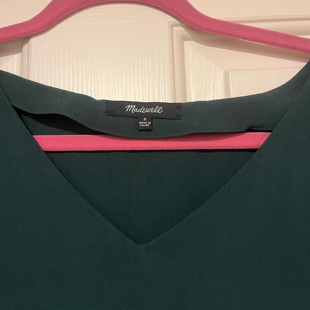 Madewell Forest Green V-Neck shift dress Forrest green